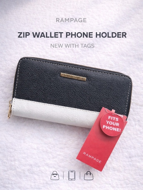 Rampage Handbags - Rampage Zip Wallet Phone Holder Black White Colorblock NWT Wristlet